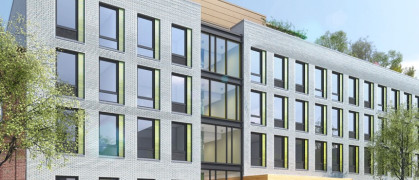 A rendering of the four-story grey building at 811 Lexington Avenue in Bedford-Stuyvesant, Brooklyn.